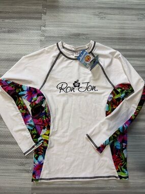 Ron Jon White Long-Sleeve Rash Guard with Black Stitching